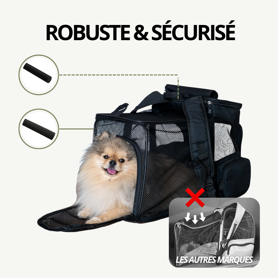 Sac à Dos de Transport Extensible pour petit chien | Laisse de sécurité, 3 entrées, Poches Accessoires, Tapis