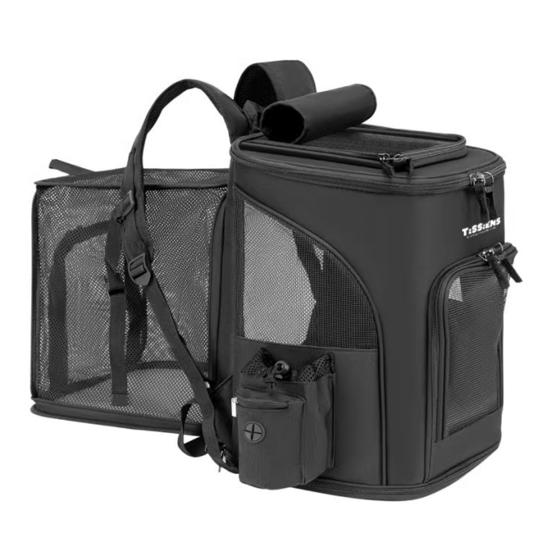 Sac à Dos de Transport Extensible pour petit chien | Laisse de sécurité, 3 entrées, Poches Accessoires, Tapis