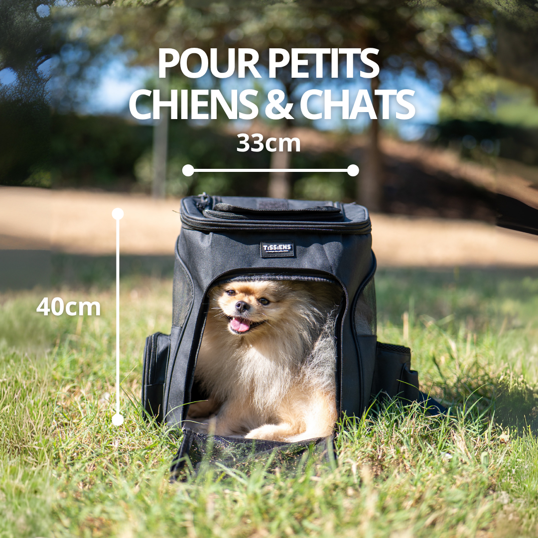 Sac à Dos de Transport Extensible pour petit chien | Laisse de sécurité, 3 entrées, Poches Accessoires, Tapis